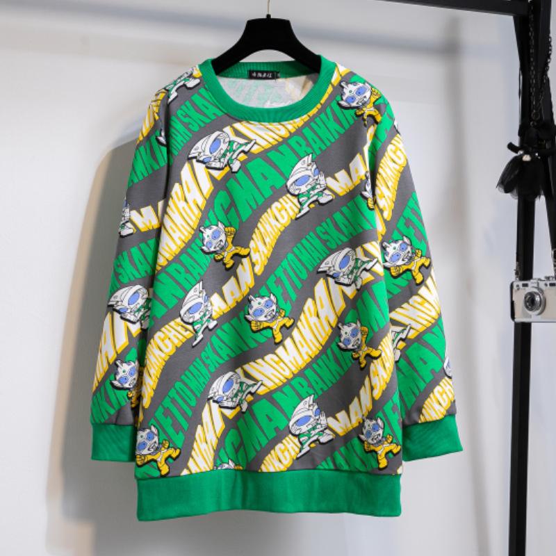 2025 Korean Style Mickey Print Oversized Round Neck Sweatshirt - Women's Long Sleeve Top for Spring & Autumn