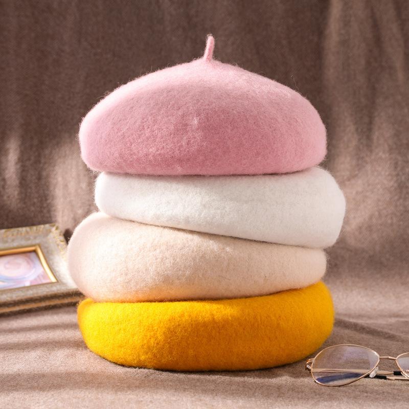 Korean Version of Wool Beret Women's Autumn and Winter Painter Hat Pumpkin Mushroom Hat Thickened Wool Warm Hat