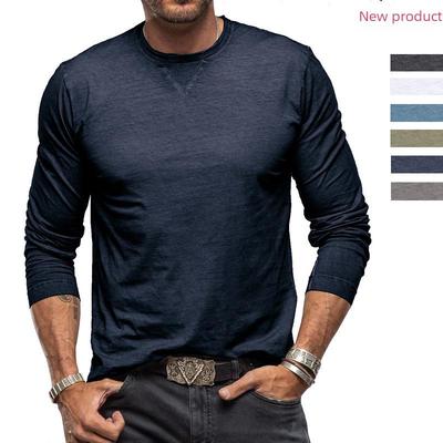 Herren-T-Shirt mit langen Ärmeln und Rundhalsausschnitt aus reiner Baumwolle – europäische und amerikanische Großformate
