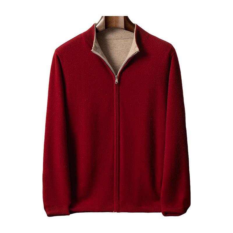 Twelve-pin heavy-duty thickened double-sided double-pierced cashmere cardigan men's stand-up neck sweater jacket