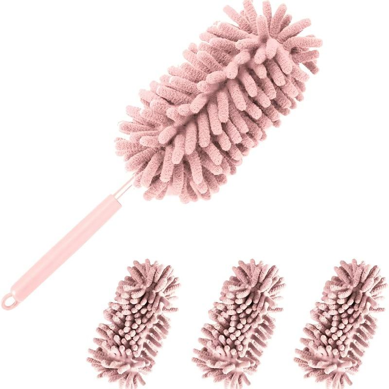 4-Pack Chenille Microfiber Duster Refills with Expandable Handle, Reusable & Washable, Soft Bendable Dry Dusters for Home & Car
