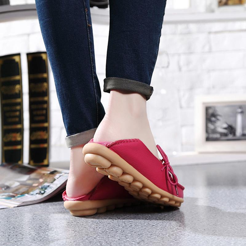 New Moccasins Women Flats Autumn Woman Loafers Genuine Leather Female Shoes Slip On Ballet Bowtie Women's Shoes Big Size
