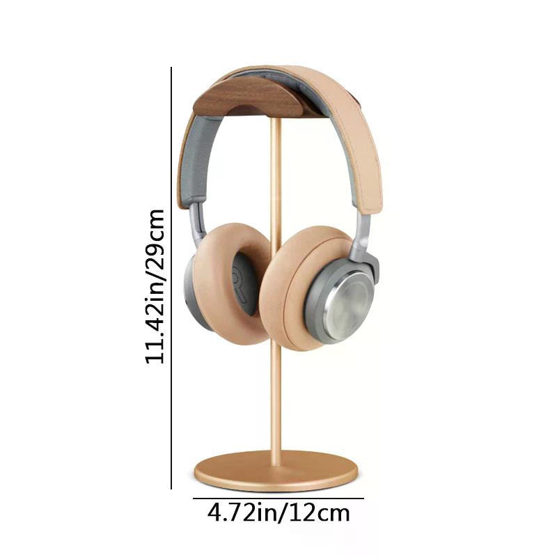 Black Walnut Wood & Aluminum Alloy Headphone Stand Gaming Headset Holder With Solid Metal Base For Table Desk Display