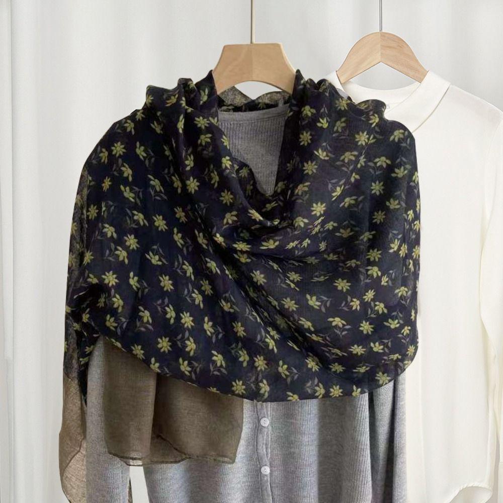 Transparent Silk Scarf Shawls Flower Mesh Neck Scarves Luxury   Dress Decor