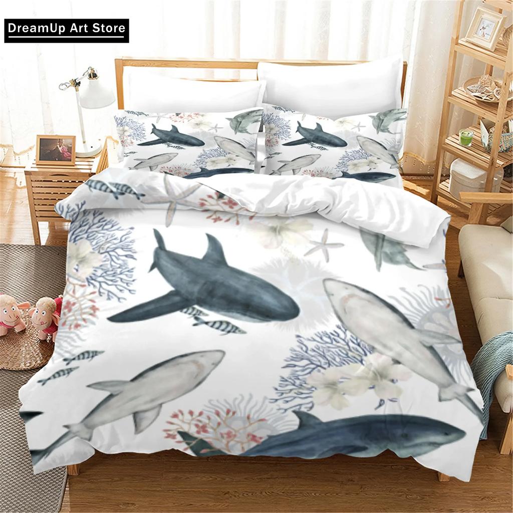3D Blue Ocean Sharks Bedding Set Cute Quilt Cover Bed Cover With Pillowcase Twin Single Queen King Size Boys Adult Home Textile
