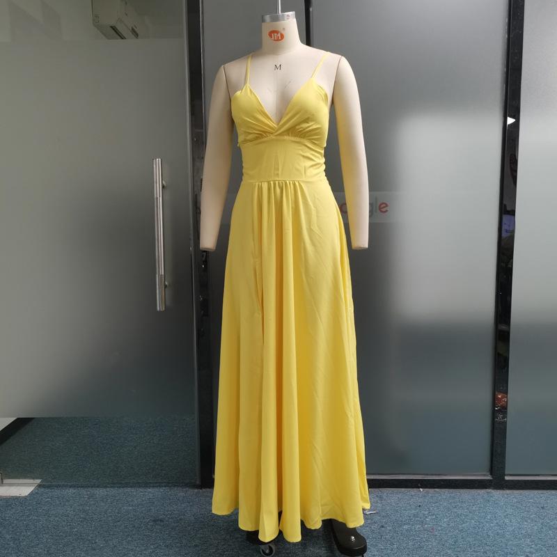 Summer Fashion Women's Halter V-neck Leak Back Tie Slit Long Dresses