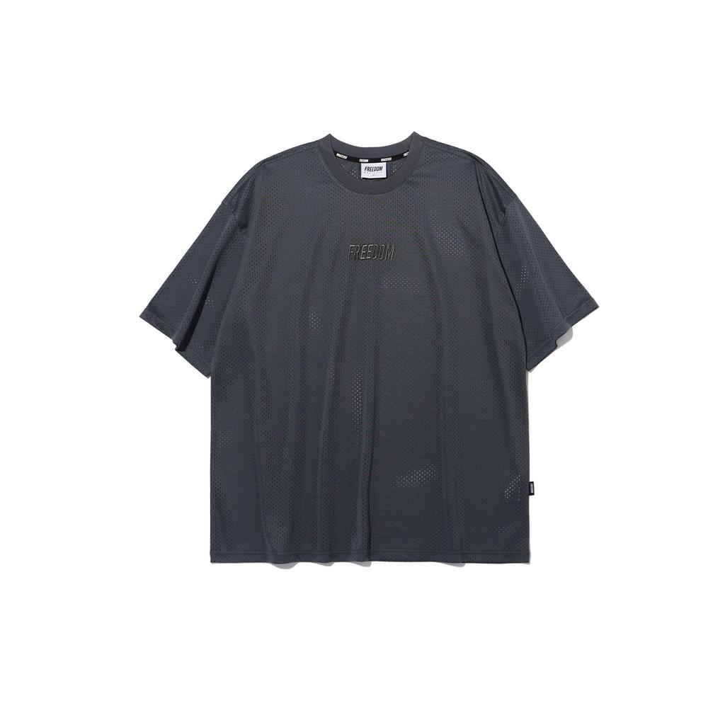FREEDOM Logo Mesh Oversized T-Shirt (Dark Gray)