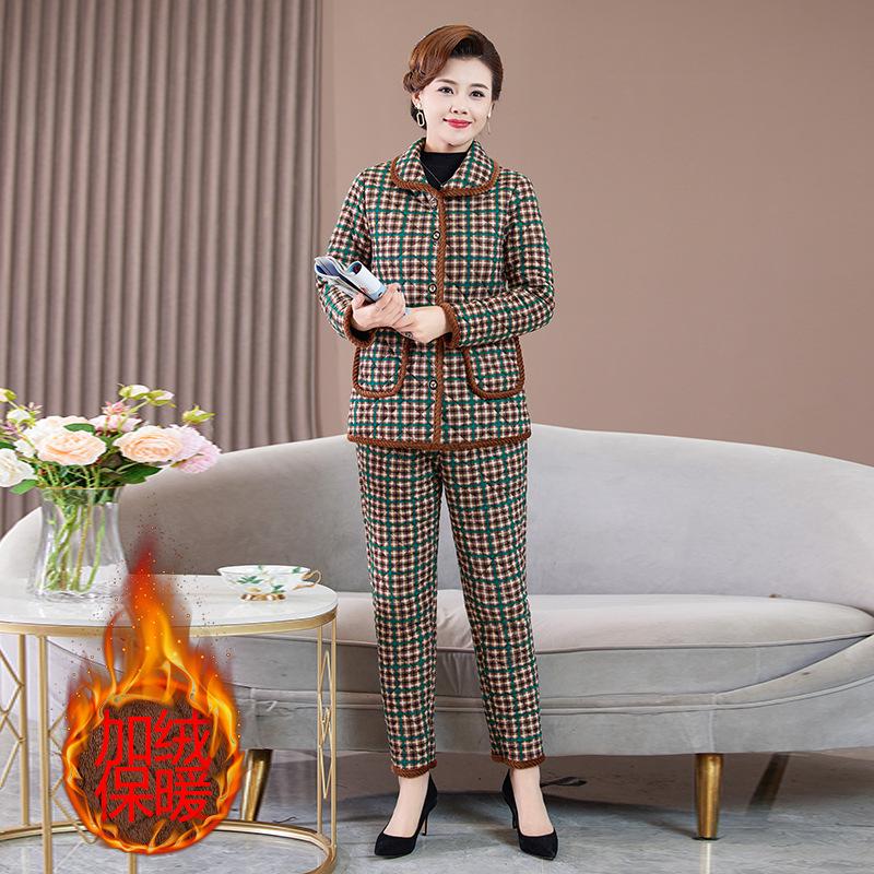 

Мамин зимний клетчатый хлопковый комплект куртка и брюки - Женский повседневный комплект-двойка на флисовой подкладке XL recommended 95-110 catties