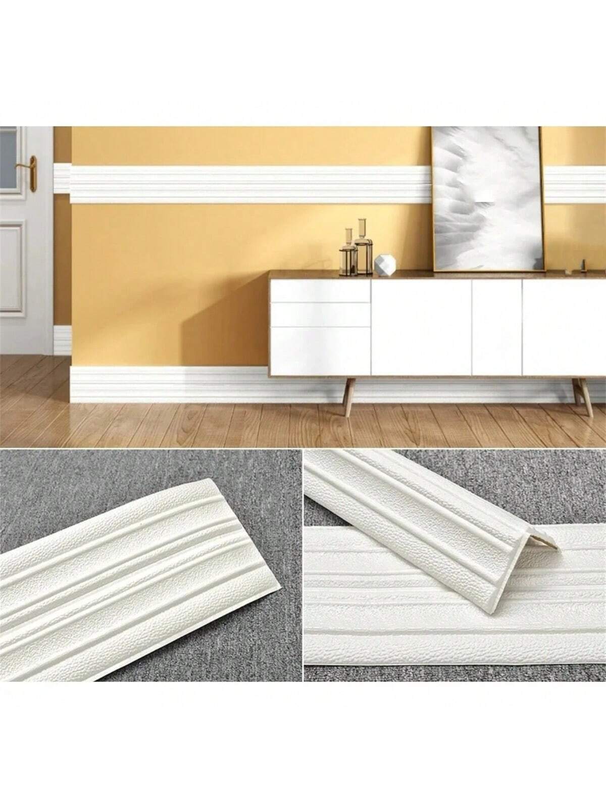 

1Rolls 14cmx2.3m Self Adhesive Flexible Foam Molding Trim,3D Decorative Wall Lines Wallpaper Border for Floor Wall білий