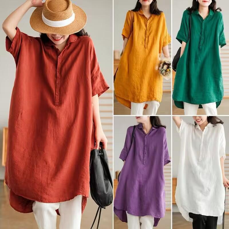 2024 Summer Lightweight Cotton Linen V-Neck Blouse - Zen Style, Plus Size, Mid-Sleeve, Comfortable, White Shirt