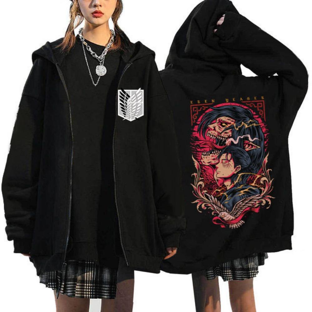 Anime Attack on Titan Poslední sezóna Mikina s kapucí na zip Shingeki No Kyojin Y2k Bundy na zip Mikiny Eren Yeager Manga Streetwear