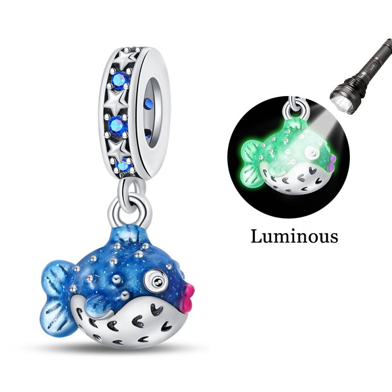 925 Silver Luminous Blue Ocean Series Octopus Starfish Charms Beads For Women Fit Bracelet DIY Jewelry Gifts