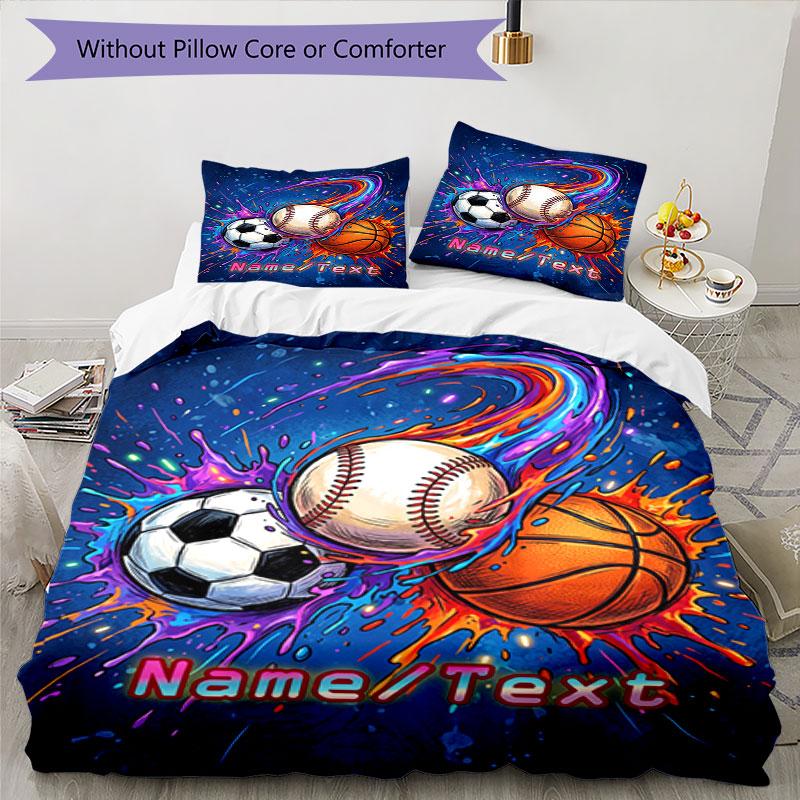 3PC Custom Name Sports Ball Fusion Bedding Set Printed Bedding Set Duvet Cover Closure Includes 1 Duvet Cover & 66 Pillowcases for Bedroom