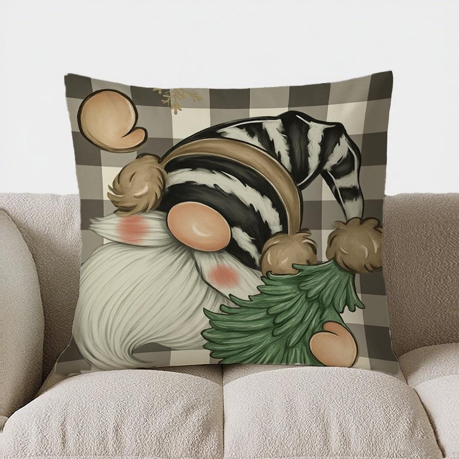 

Home Decor Cute Snowman On Checkered & Snowflake Pillow Pattern Cushion Cover Suitable For Sofa Bedroom Car Pillow Cover 40x40cm