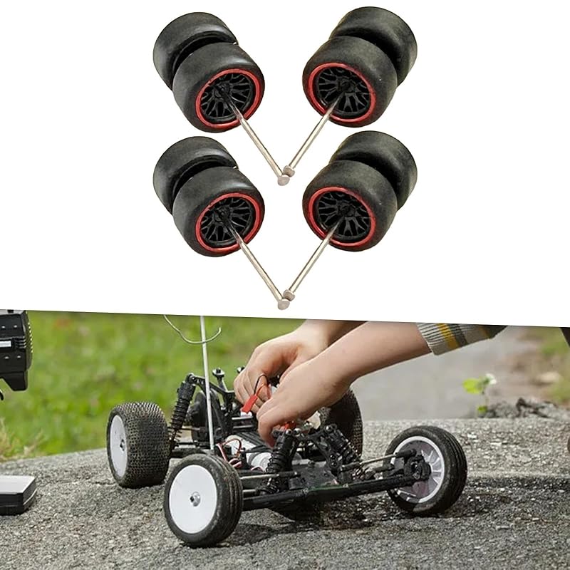T Tooyful 8 pieces 1/64 scale wheel simulation model car wheels tires With miniature roll shaft collectible toys kids car models, red
