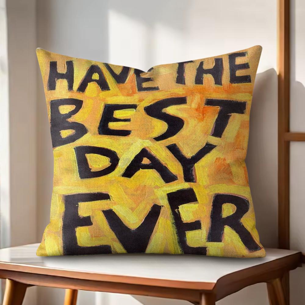 Creative Watercolor Words Cushion Cover Natural Linen Organic Fabric DoubleSided Printing Couch Pillow Covers Home Decor