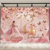 2D Pink Gold 18th Happy Birthday Backdrop Banner with Butterflies & Roses