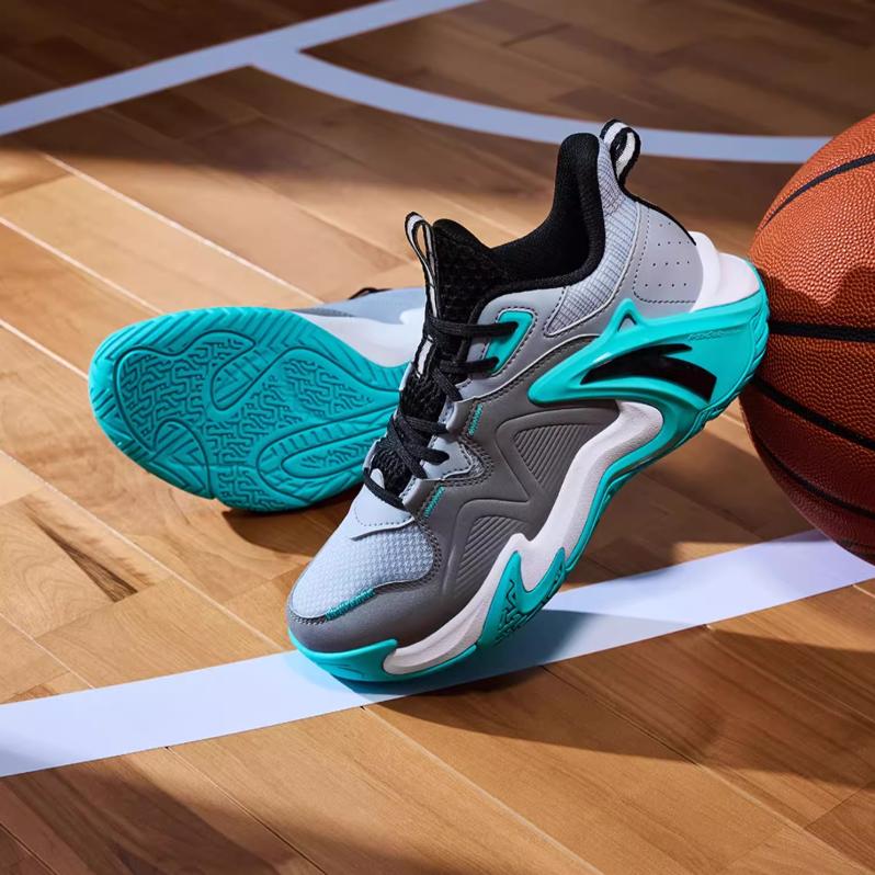Anta Kids Air Space Non-Slip Shock Absorbing Wear-Resistant Breathable Low-Top Basketball Shoes Kids Sneaker Gray Black A12431102-2