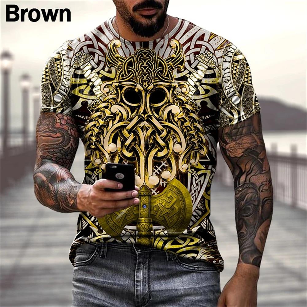 Summer Viking Tattoo Art Graphic 3D Print T-shirt Fashion Short Sleeve Casual Men's T-shirts