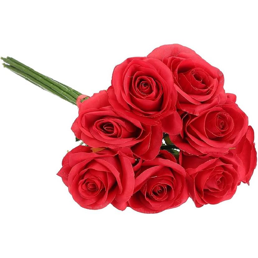 PATIKIL 8pcs Fake Roses, Roses Artificial Flowers Artificial Roses Silk Roses with Long Stems Real Look Real Touch Bouquet for Home Decor Table