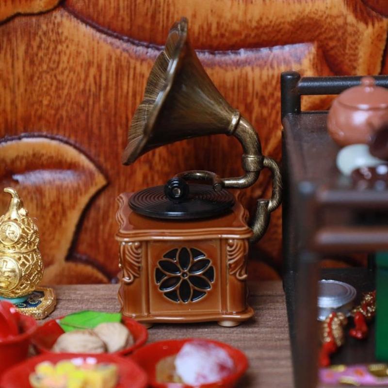 High Quality Miniature Turntable Dollhouses Piece Adds Vintage Charm to Any Room Setting Pretend Play