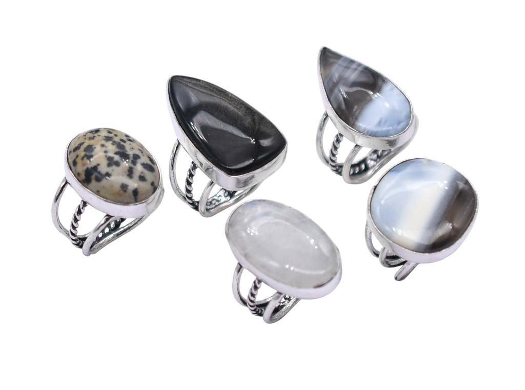5 PCS Mix Gemstones Ethnic Handmade Ring Mix Lot US Size-5-9 RR 5