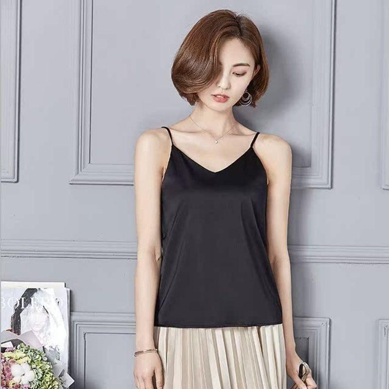 V-neck Loose Satin Suspension Vest V Neck Loose Satin Camisole Outer and Inner Wear