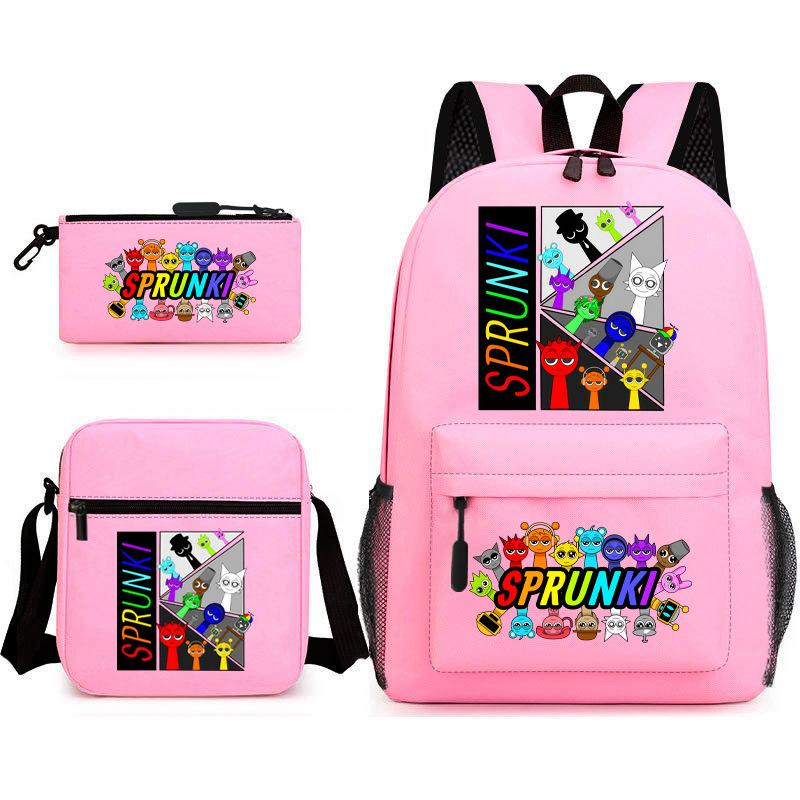 Sprunki Student Starry Sky School Bag Three-piece Rhythm Box Teen Backpack Men's and Women's Casual L