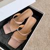 2025 New Square Head with Nude Sandals for Women, Summer Thick Heels, Open Toes, Cool Slippers, Black High Heels for Women