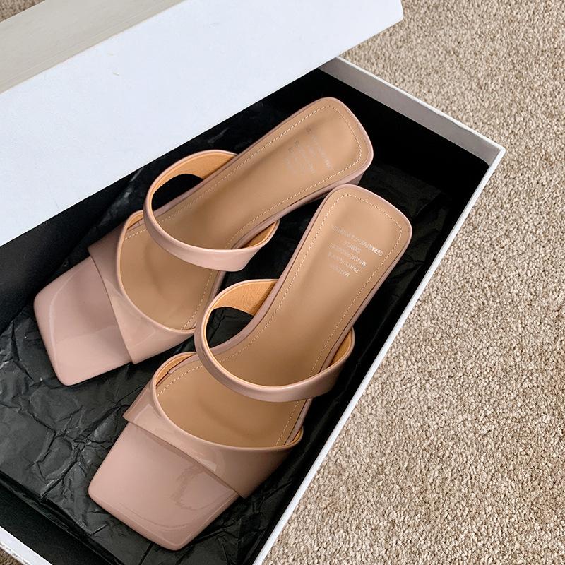2025 New Square Head with Nude Sandals for Women, Summer Thick Heels, Open Toes, Cool Slippers, Black High Heels for Women