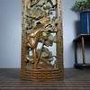 Chinese Antique Vintage Bamboo Carving Flower Bird Statue Exquisite Arm Pillow