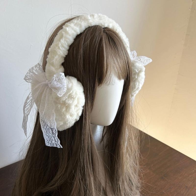 Bowknot Plush Ear Muffs for Cold Weather Fashion Ear Protective Ear Warmers Thick Furry Ear Muff for Women Skiing Hiking