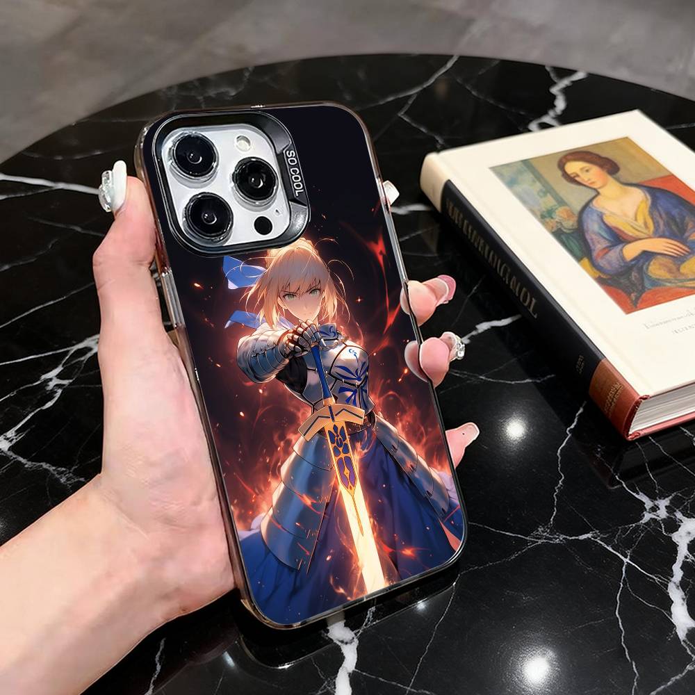 Fate Z-zero Stay Night cool S-Saber Phone Case For iPhone 17,16,15,14,13,12,11 Plus,Pro Max,Colored Silver Plated Inside Cover