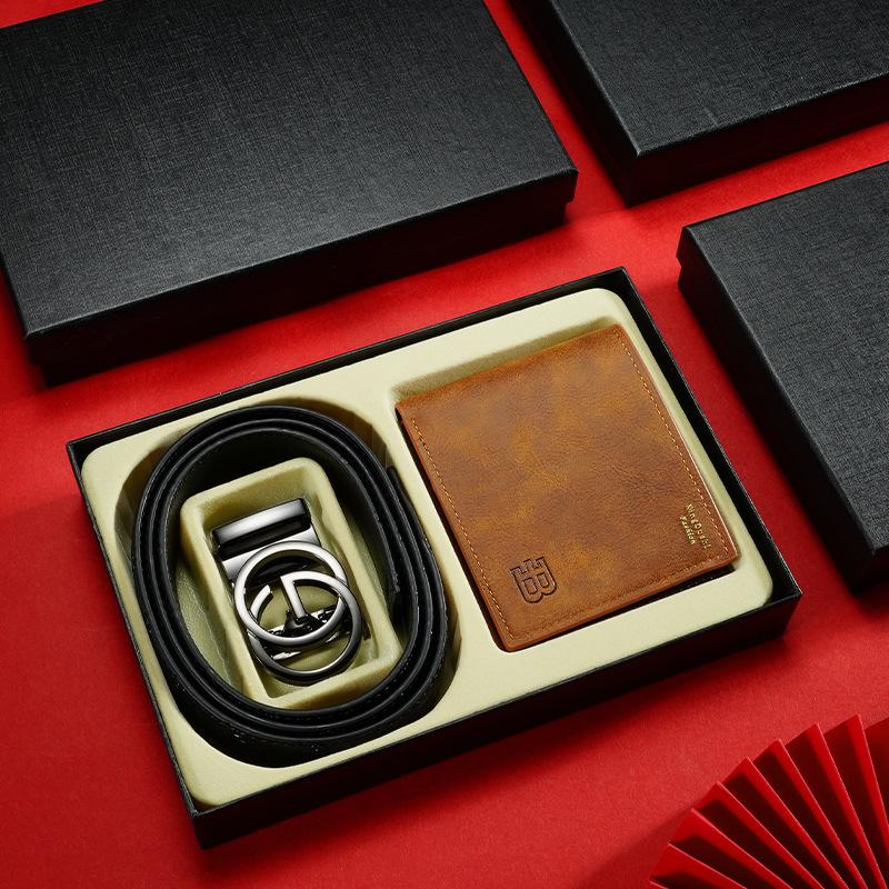 The First Layer Of Cowhide Men'S Belt Wallet Combination Set, Automatic Buckle Belt Wallet, High-End Gift Box Can Be