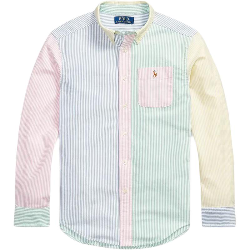 

Поло Ralph Lauren Повседневная рубашка Дизайн Color Block В полоску Длинный рукав Однобортный Воротник Детская одежда 323B13800-001 L