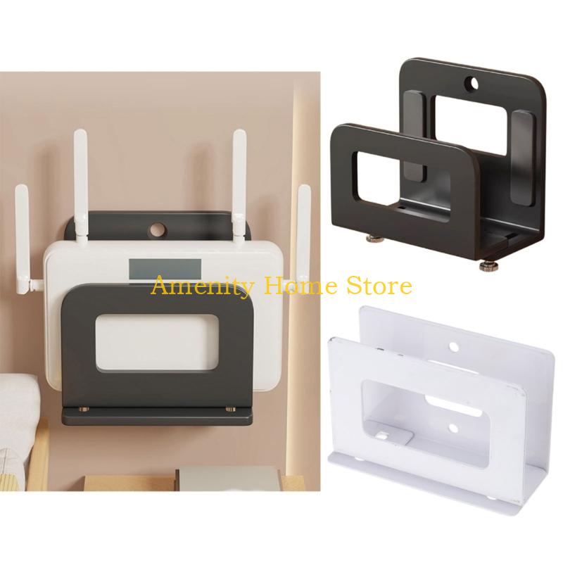 F26C Multifunctional Steel Wall Shelf For Router Storage Space Saving Design Drillless Installation Holds Multiple Devices