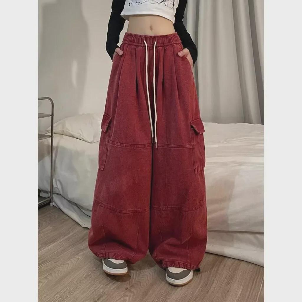 High Street Dopamine Dark Blue Unisex Wide-Leg Overalls - Thickened and Loose Fit for Autumn/Winter Casual Trend