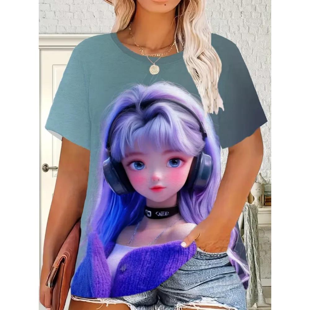 

Summer Women O-Neck T-Shirts Cute Fashionable Girl 3D Printed Loose Comfortable Plus Size Casual Breathable T-Shirts 5XL