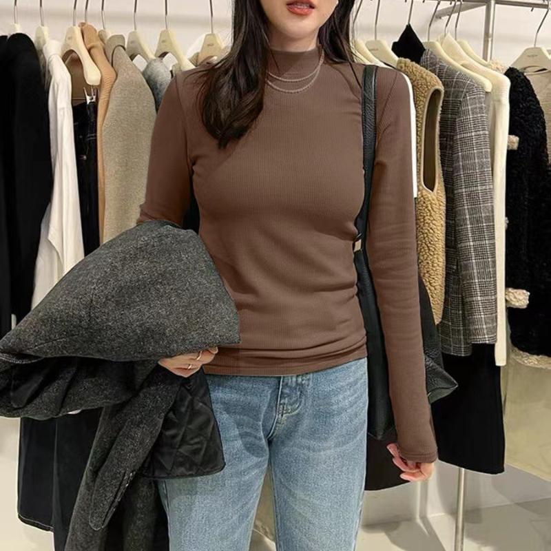 

Женский флисовый утепленный базовый слой с длинным рукавом, теплое универсальное худи с небольшим воротником-стойкой для осени и зимы One Size темный кофе