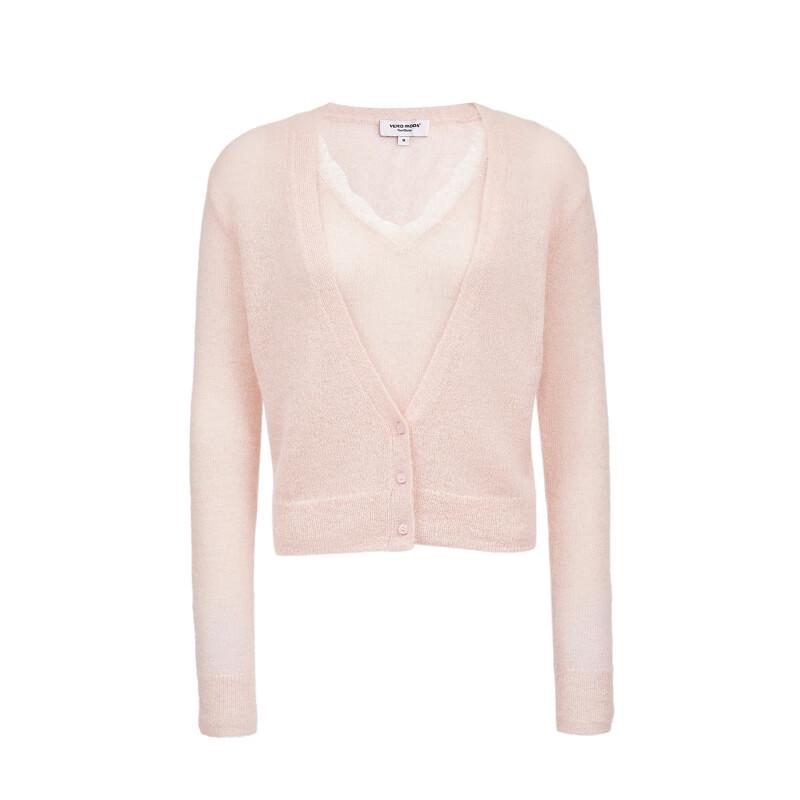 VEROMODA Women's Faux Two-Piece V-Neck Knit Sweater with Lace Trim