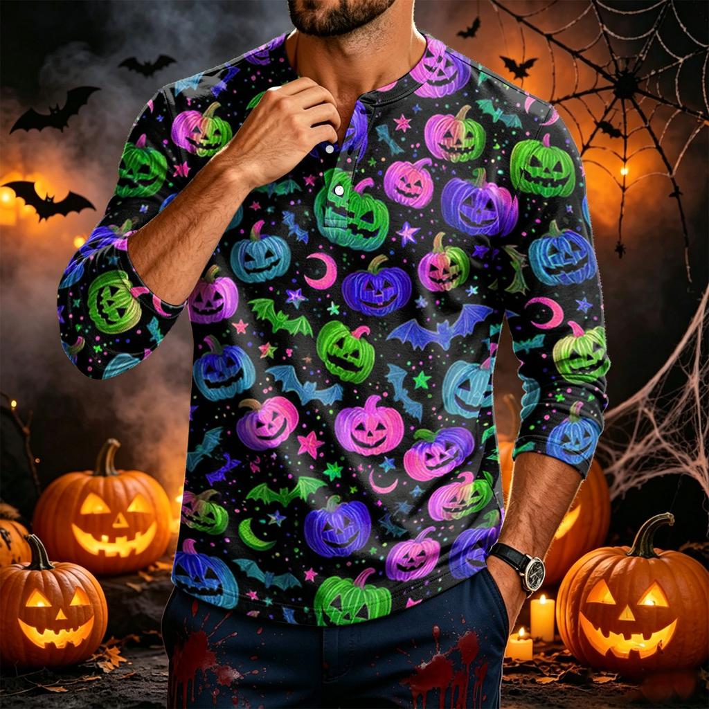 Men's Long Sleeve Shirt with Print for Casual Holiday Wear
