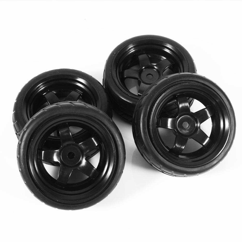 New 4Pcs Black Rubber Tires & Wheel Rims High Grip Tyre For HPI HSP On Road RC Car