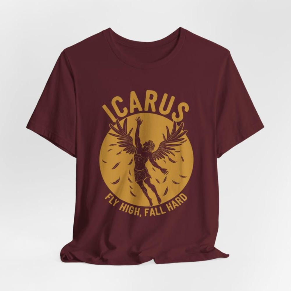 Ikarus Flieg Hoch Fall Tief Shirt Lustiges Griechische Mythologie T-Shirt Griechische Mythos Geschichte T-Shirt Herren Damen Rundhals Baumwolle Kurzarm