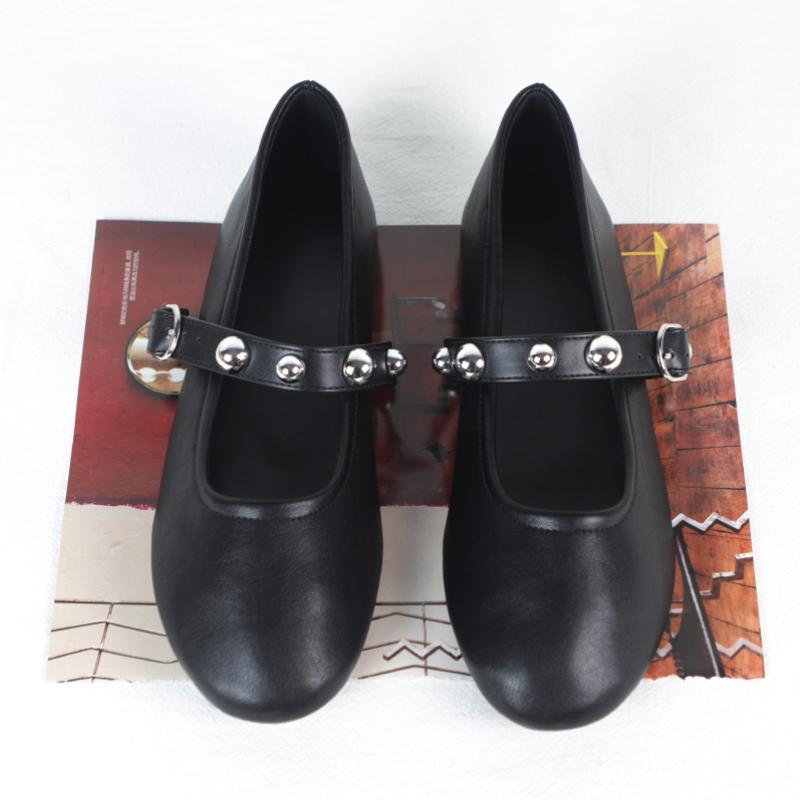 Fashion Ballet Flats for Women - Rivet Design Buckle Strap Soft Leather Light and Comfortable 2025 Autumn Collection Ladies Footwear