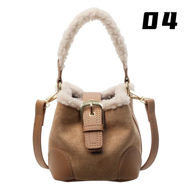 Autumn Winter Lamb Wool Bucket Bag Vintage Plush Mini Crossbody Shoulder Bag for Women Elegant Versatile Fashion Purse