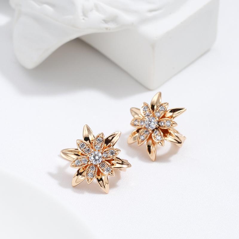 New  Rose Gold Sexy Earrings Unusual Metal Flower Natural Zircon Women'S Earrings Party Girls Exaggerated Jewelry