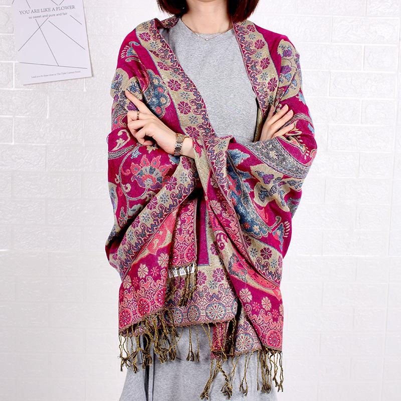 Paisley Pashmina Shawl Scarf Women Jacquard Cashew Printed Scarves Double-side Flowers Borders Female Tassel Blanket Wraps