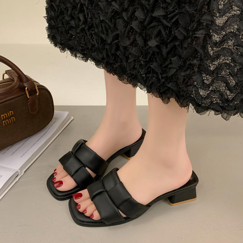 Fashion Shoes Low PU Rubber Rome Hoof Heels Fabric Low Shoes PU Rome Hoof Heels Fabric