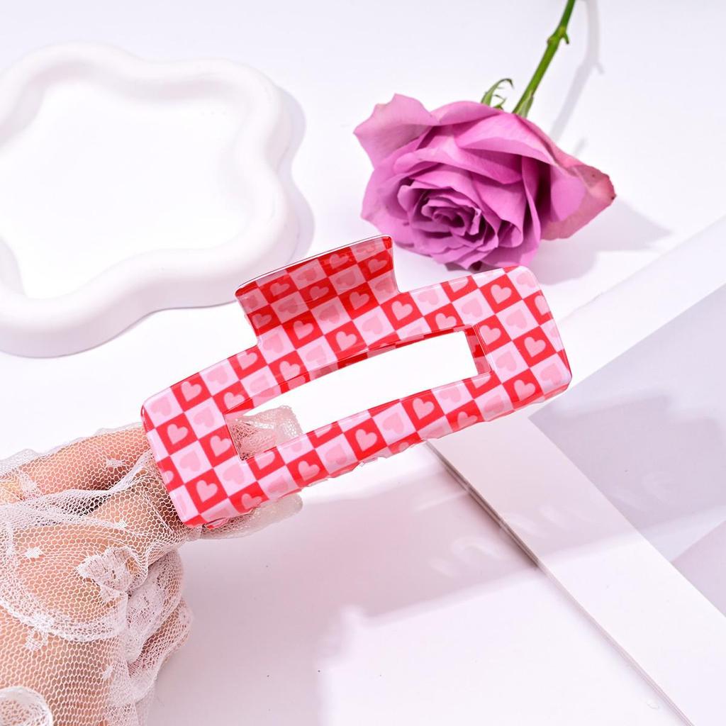 Korean-Style Large Valentine's Day Heart & Rose Acrylic Hair Clip