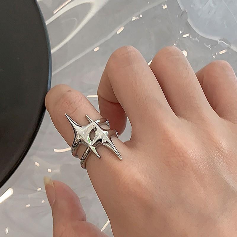 Punk Silver Color Y2K Stars Open Rings for Women Men Fashion Adjustable Couple Rings Hip Hop Vintage Ring Jewelry Gift